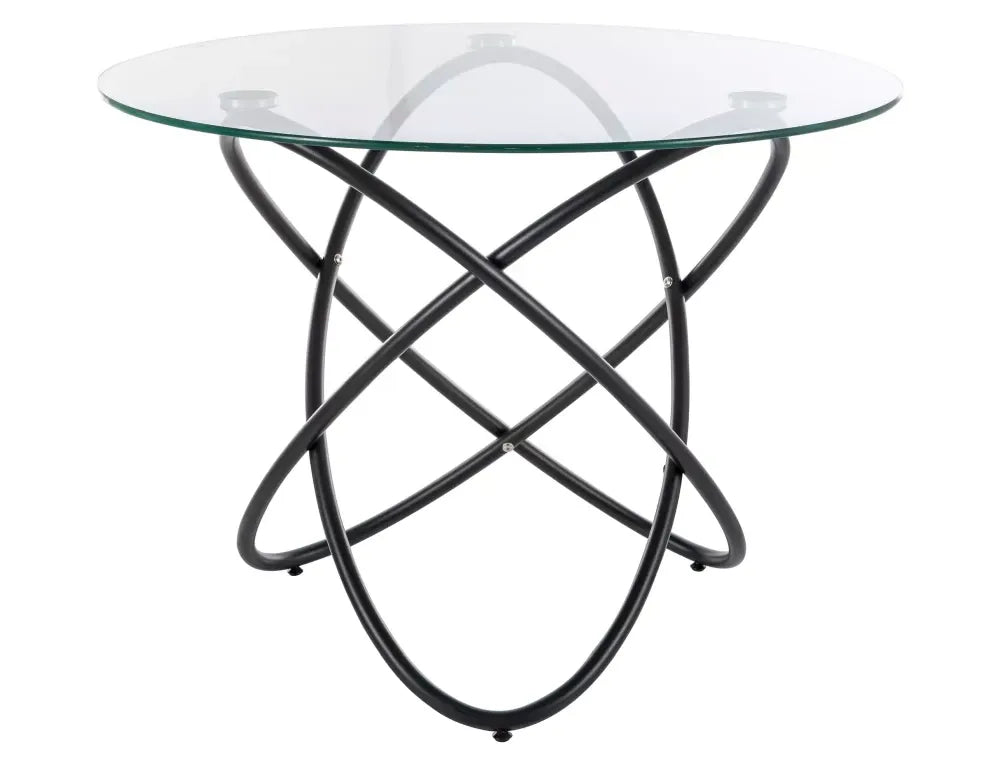 Masa rotunda cu blat din Sticla Transparent si baza din Metal Negru D100x74cm Orbit