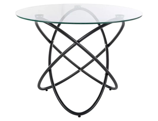 Masa rotunda cu blat din Sticla Transparent si baza din Metal Negru D100x74cm Orbit