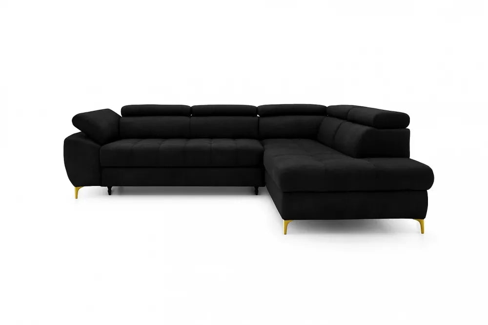 Coltar extensibil si spatiu depozitare din catifea negru Ferruce II L272 x 202cm
