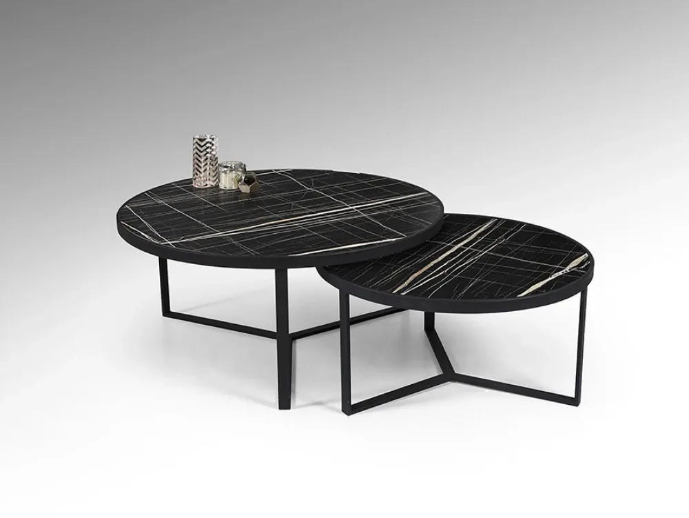 Set 2 masute de cafea din Metal Negru si MDF Negru D71/91xH36.5/41cm Naira