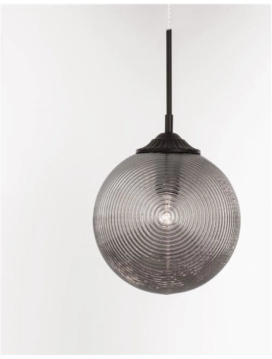 Pendul structura din Metal Negru si abajur din Sticla Fumuriu H120xL25cm IP20 ATHENA