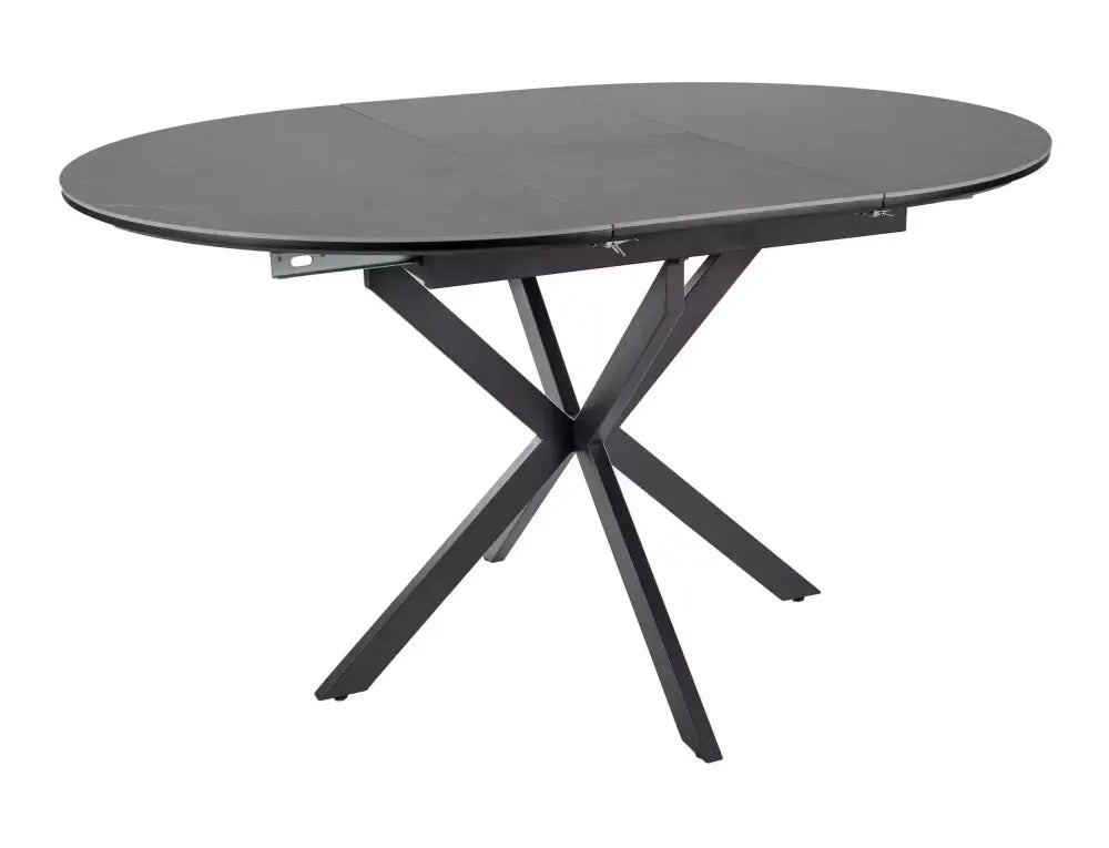 Masa extensibila cu blat din Ceramica Gri mat cu picioare din Metal Negru mat L100-135cm Gaston