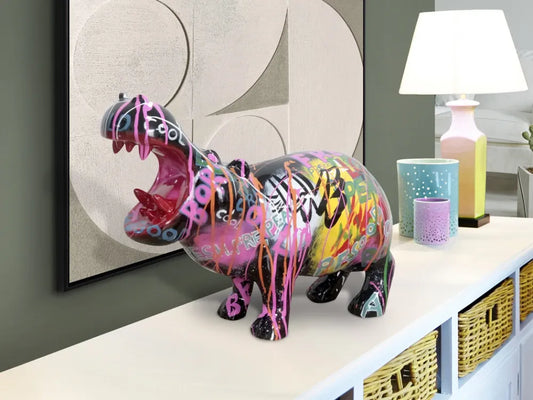 Figurina decorativa din Polirasina Multicolor L18xH34cm Hippo
