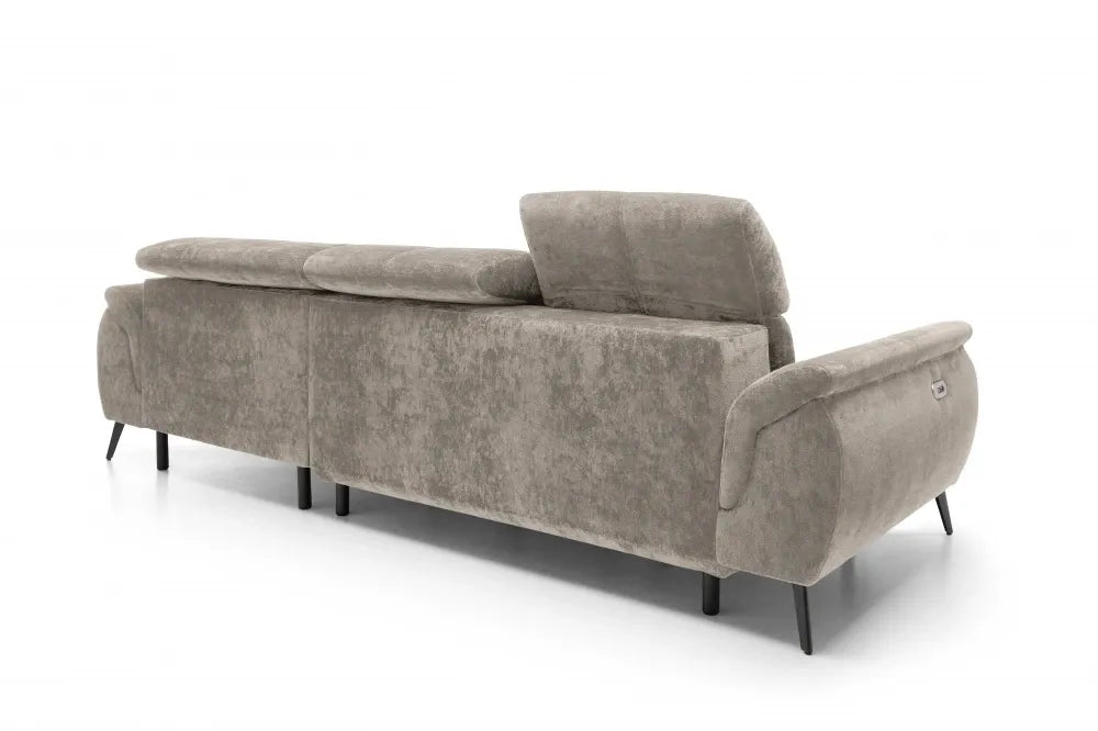 Coltar extensibil electric tapitat cu Chenille Bej cu lada depozitare Genova I