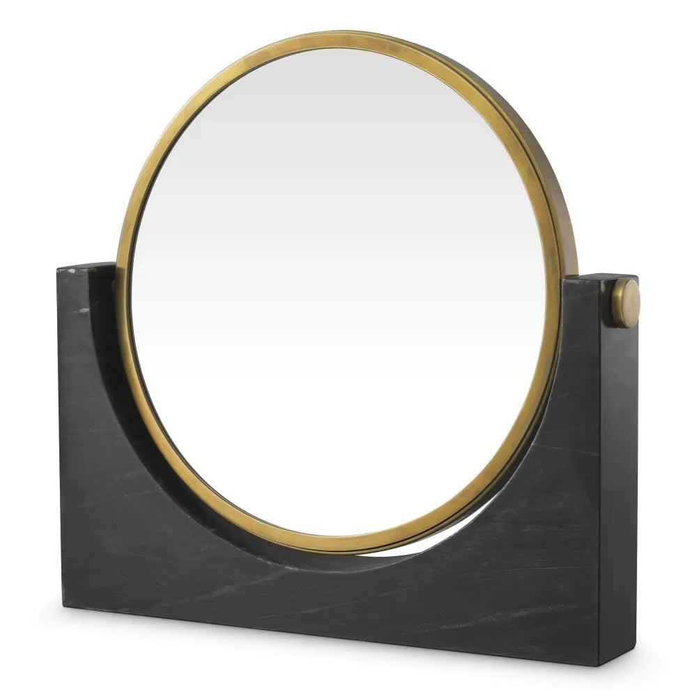 Oglinda de masa din Metal/Marmura Alama/Negru L51.5xH48.5cm Vivaldi Eichholtz