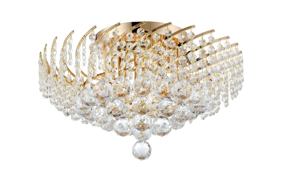 Candelabru Rotund din Metal si Cristal Auriu/Transparent Karolina D41xH24cm