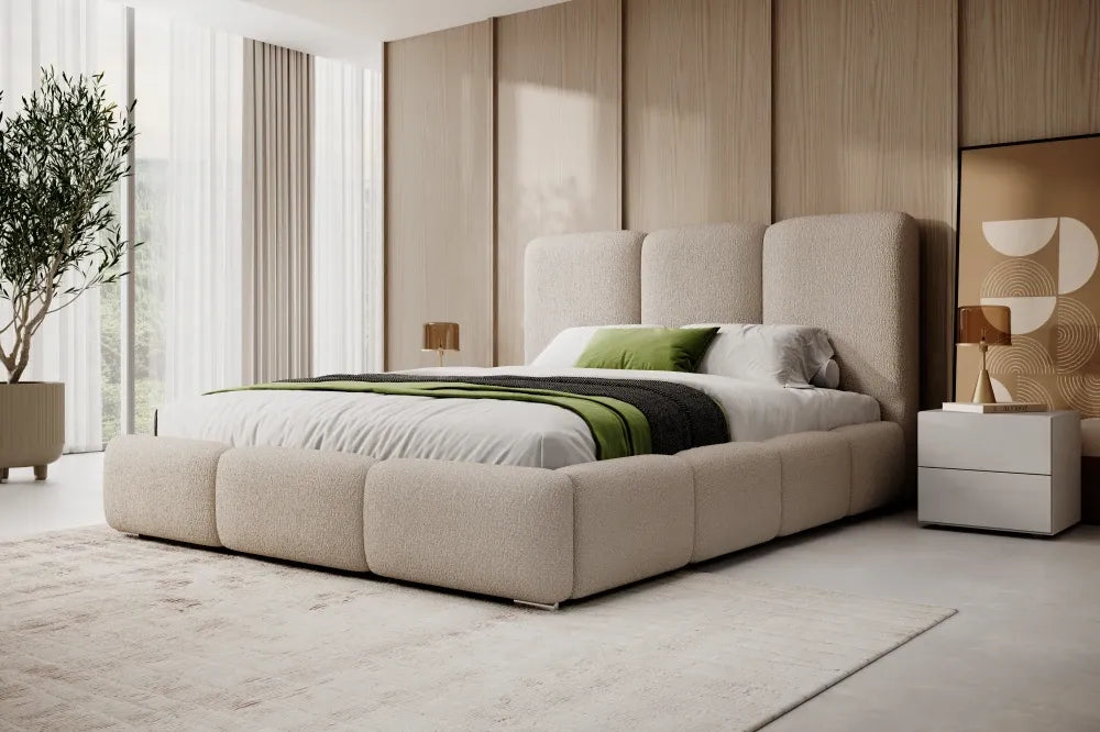 Pat 140 x 200 tapitat cu Stofa boucle Abriamo Alb Kairo