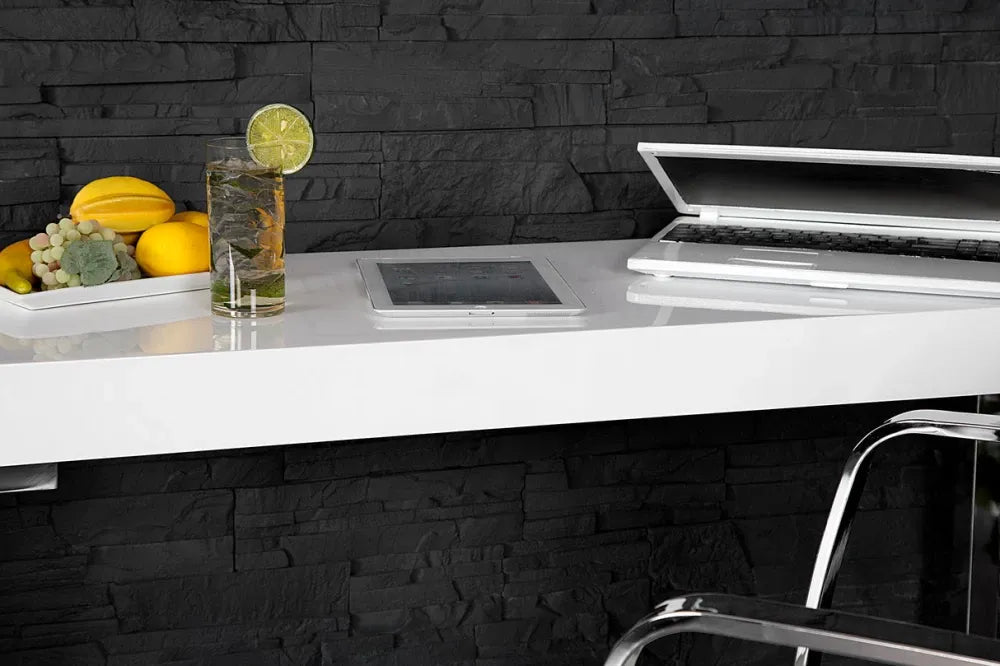 Birou din MDF Alb lucios si Metal Argintiu L120xH75cm White