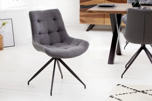 Scaun tapitat cu Stofa/Piele artificiala Gri cu picioare din Metal Negru H86xL57xA61cm Divani