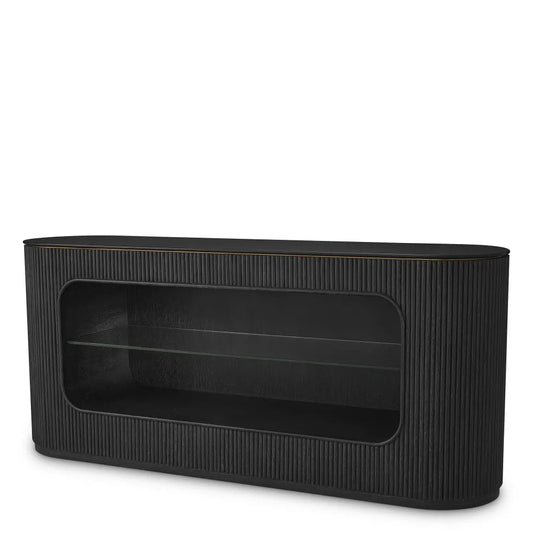 Comoda din Sticla Transparent si Furnir de stejar Gri carbune L180xH79cm Bogota Eichholtz