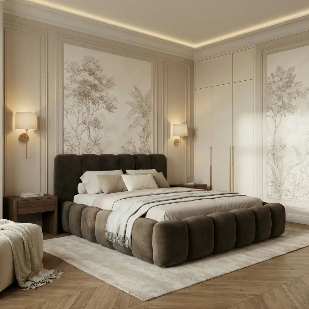 Pat tapitat cu material catifea Maro 160 x 200 Dallas slim