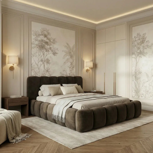 Pat tapitat cu material catifea Maro 160 x 200 Dallas slim