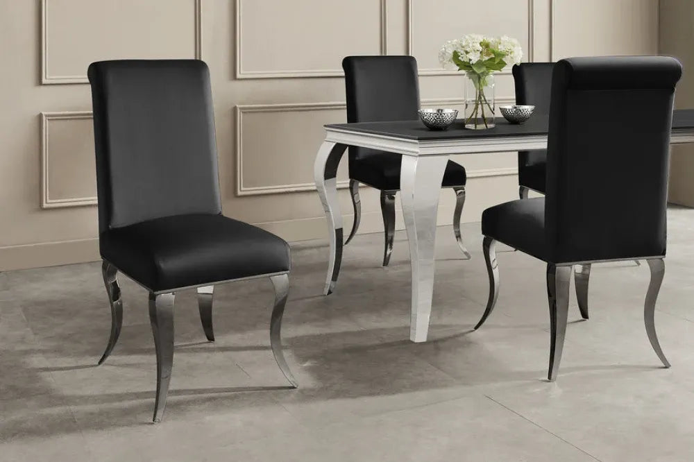 Set 2 scaune tapitat cu Catifea Negru si picioare din Metal Argintiu H105xL46xA56cm MODERN BAROCK
