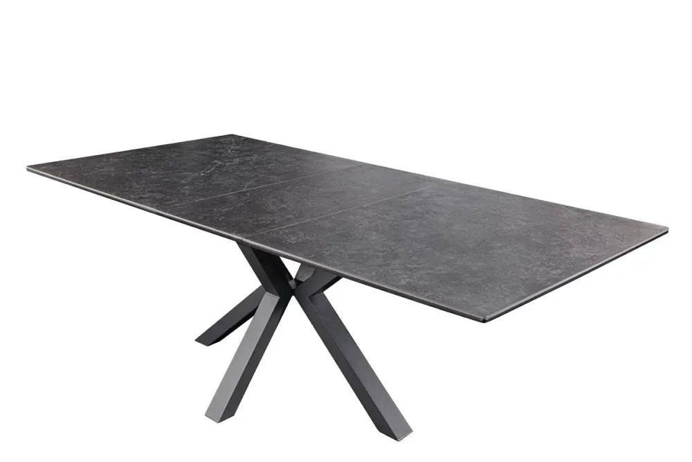 Masa din Sticla securizata/Ceramica Gri grafit si Metal Negru L160-200xH76cm Eternity