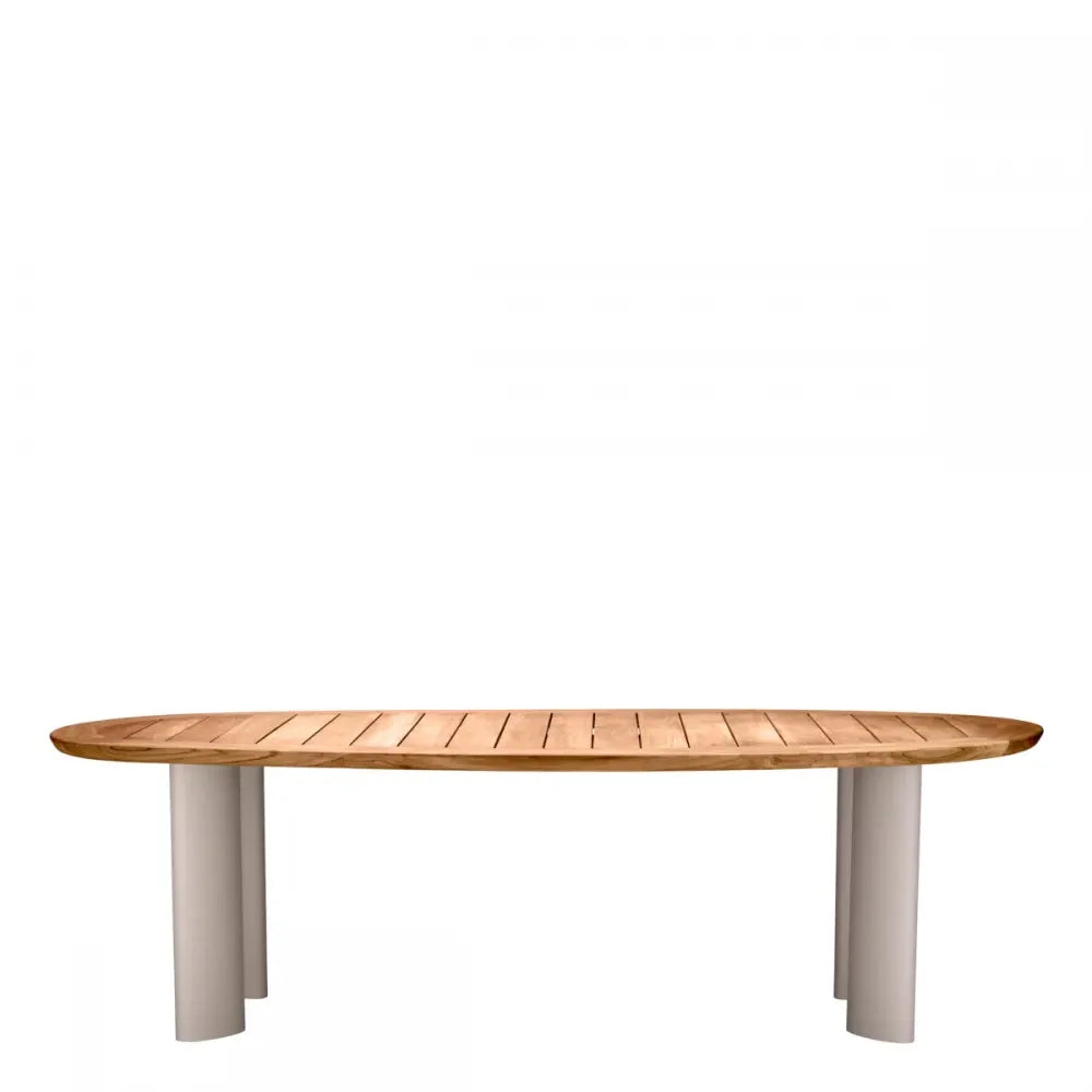 Masa de exterior din Metal Bej si Lemn de tec Maro H76xL258.5cm Free Form Eichholtz
