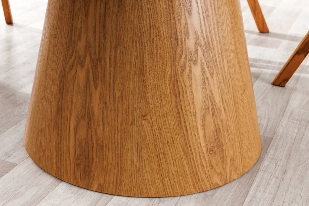 Masa din Ceramica Alb cu efect de marmura si Furnir de stejar Maro D120xH75cm Unique