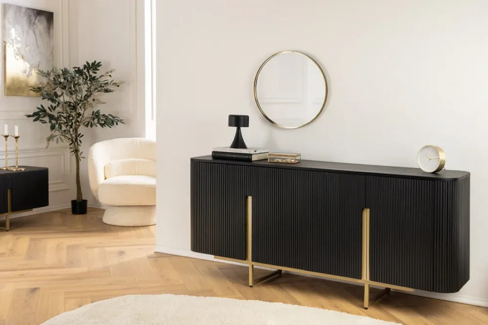 Comoda din Lemn de mango Negru si Metal Auriu L160xH75cm GATSBY