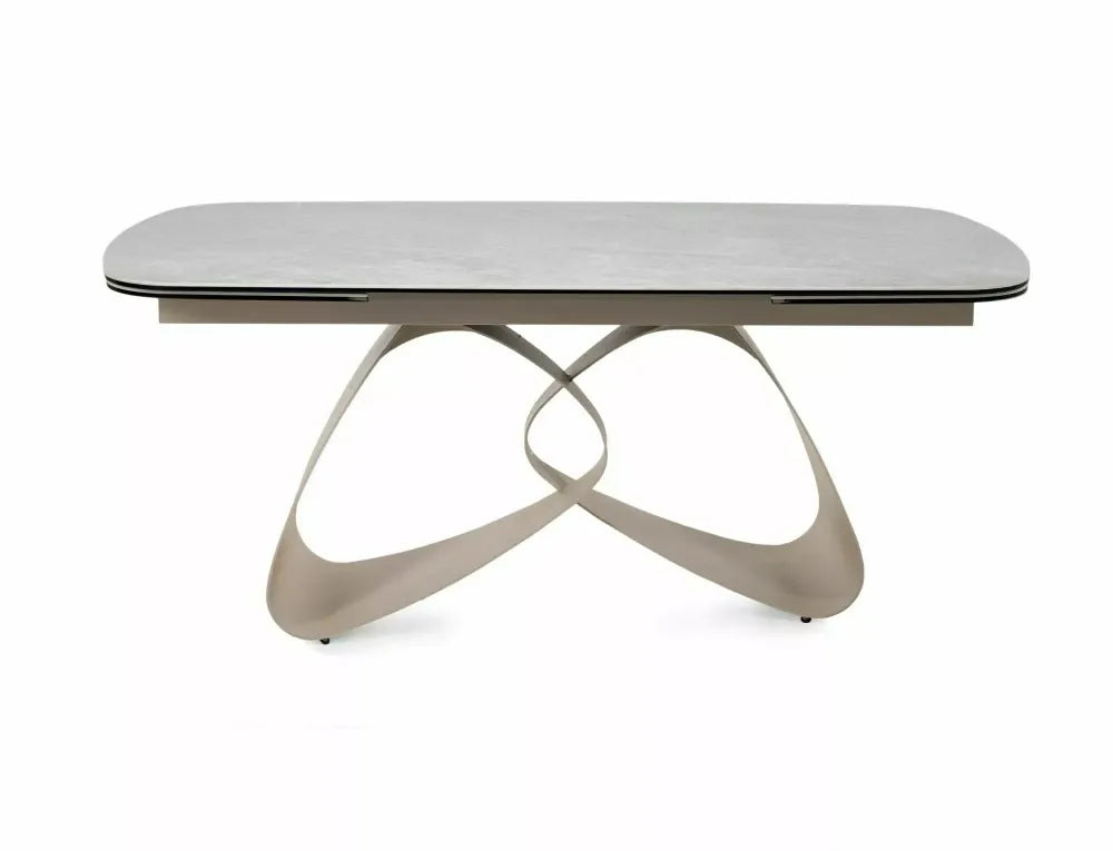 Masa extensibila din Metal Bej si Sticla securizata+Ceramica Bej lucios L180-260xH75cm Valentino