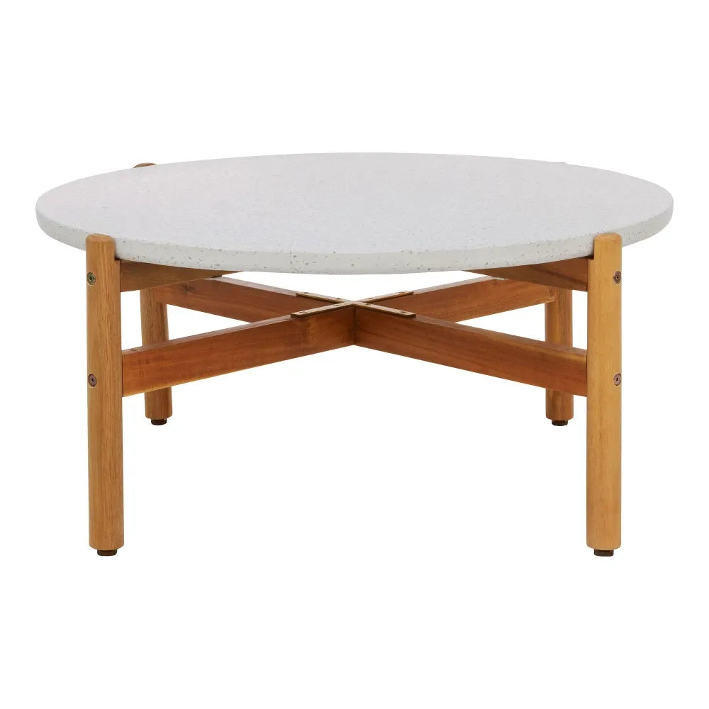 Masuta de cafea de exterior din Lemn de salcam Maro si Terrazzo Alb H38,5xD84.5cm Terracina
