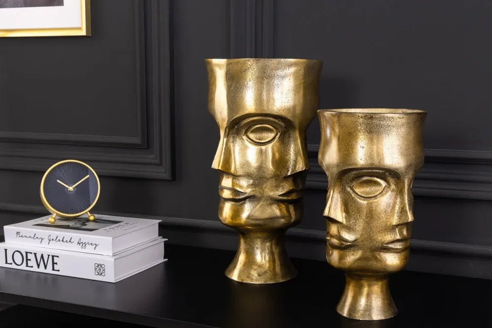 Set 2 ghivece din Metal Alama H38/30xD19/25cm Face