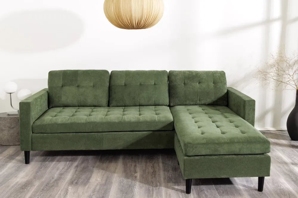 Coltar 3 locuri reversibil tapitat cu Catifea raiata Verde L220cm Stockholm