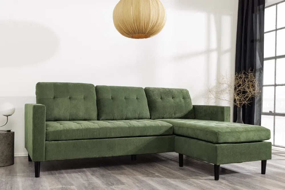Coltar 3 locuri reversibil tapitat cu Catifea raiata Verde L220cm Stockholm