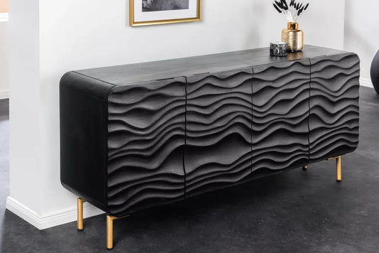 Comoda din Lemn de mango Negru si Metal Auriu L160xH75cm Wave