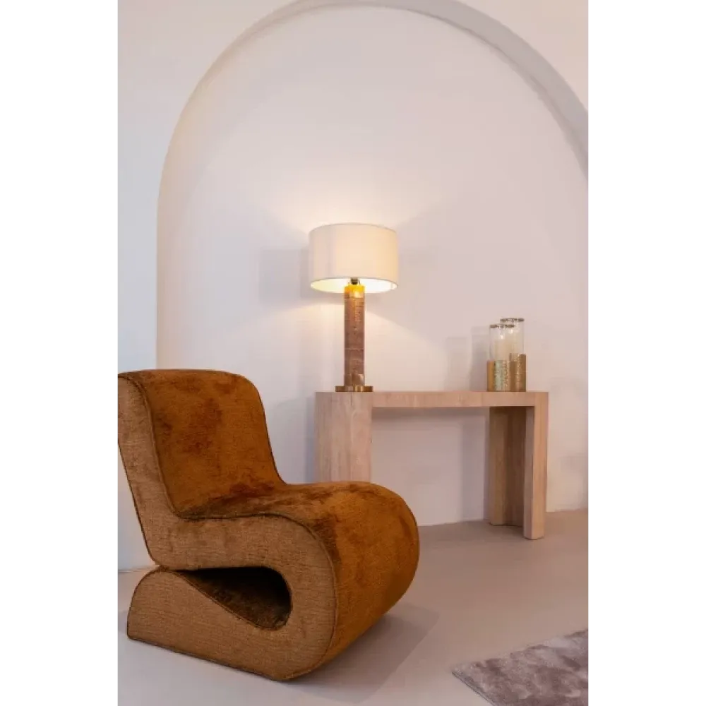 Veioza din Metal/Marmura Auriu/Maro si Textil Alb H79xD42.5cm Aaliyah Richmond Interiors