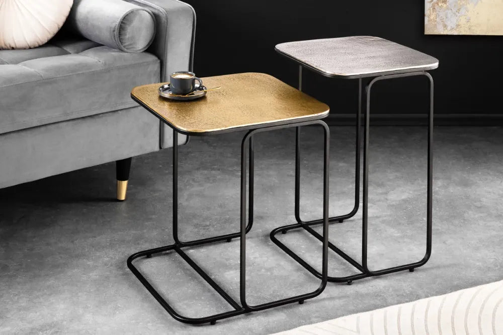 Set 2 masute laterale din Metal Negru/Auriu/argintiu L40xH48cm Abstract