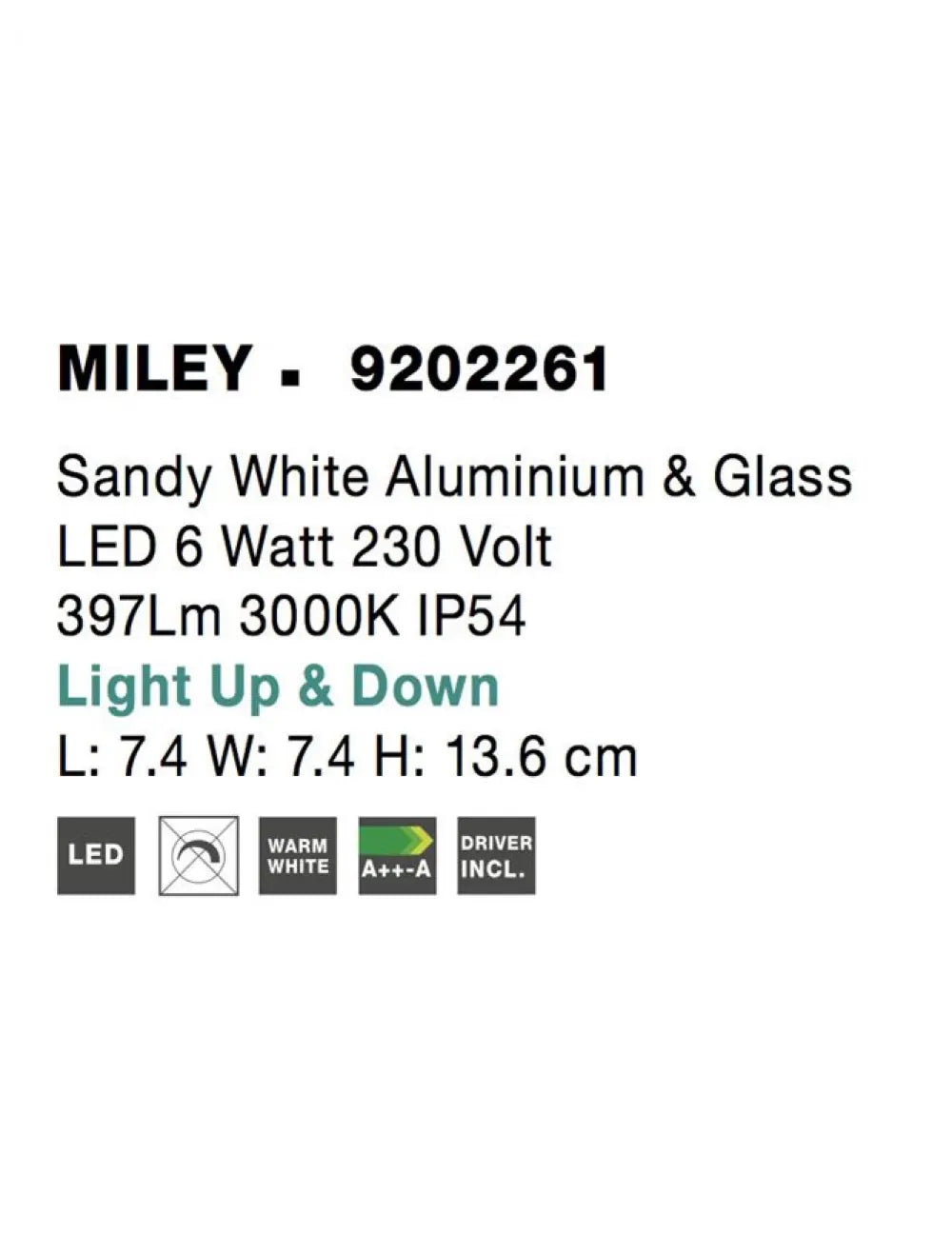 Aplica de perete structura din Aluminiu Alb si abajur din Sticla Transparent H13.6xL7.4cm IP54 6W 397lm 3000k MILEY