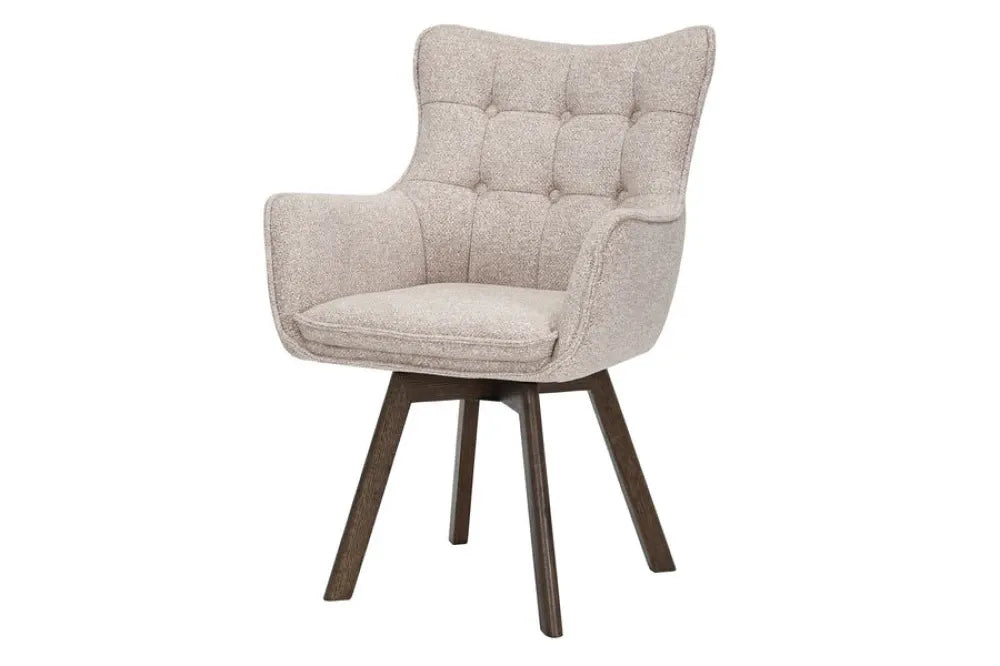 Set 2 scaune rotative tapitat cu Stofa Bej si picioare din Lemn de stejar Maro H93xL60xA64cm THOR