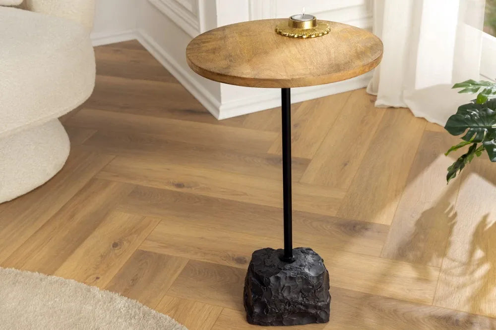 Masuta laterala din Lemn de mango Maro si Metal/Marmura Negru L33xH54cm Trayful
