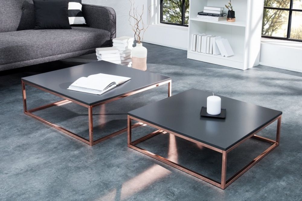 Set 2 masute de cafea patrate din MDF si Metal Negru/roz L75/65xH41/35cm Elements