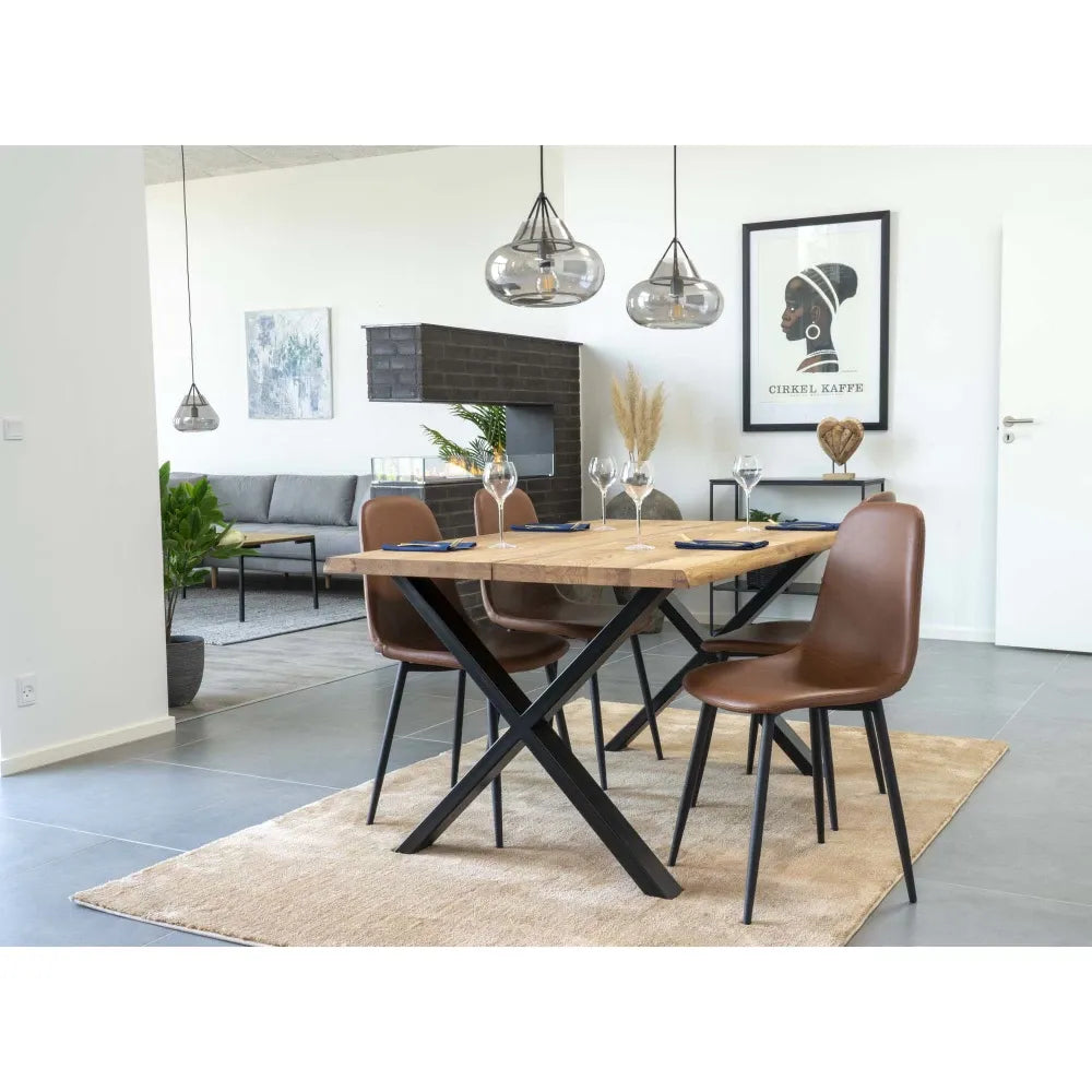 Set 2 scaune din Metal Negru si Piele sintetica Maro H88xL44xA54cm Stockholm