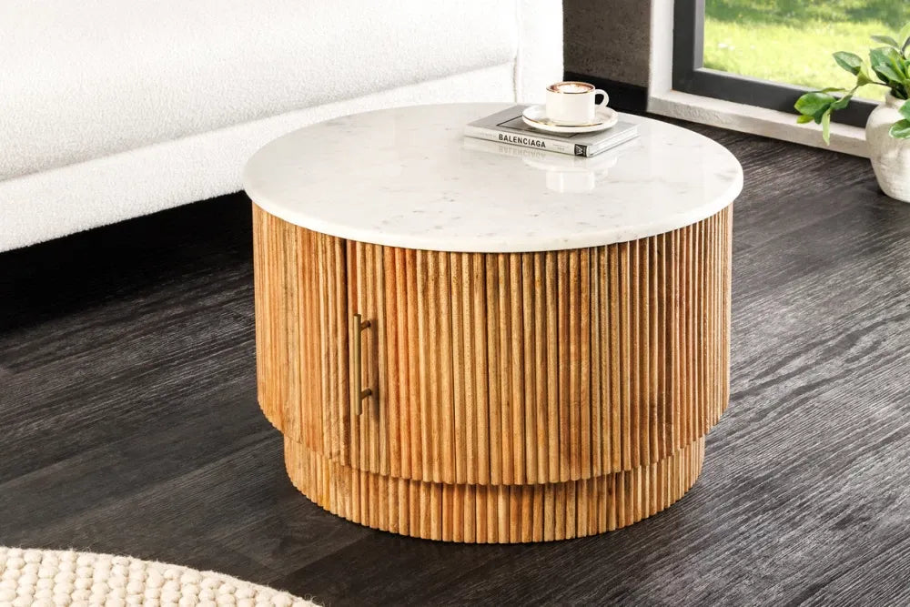 Masuta de cafea din Marmura Alb si Lemn de mango Maro LxH40cm Tres chic