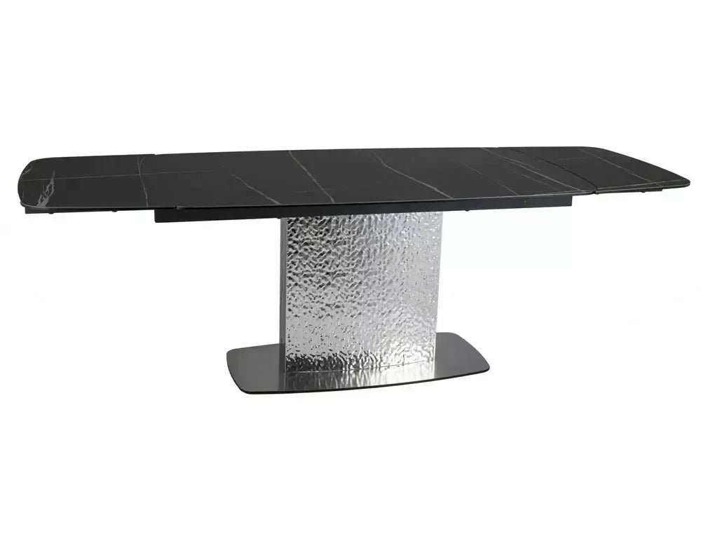 Masa Dreptunghiulara de 12 persoane din Sticla securizata+Ceramica Negru Sahara noir si Metal Argintiu L160-240xH76cm Moncler