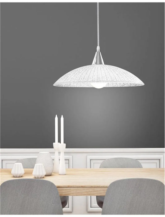 Pendul structura din Metal Argintiu si abajur din Sticla Alb/Transparent H100xL40cm IP20 SHELL