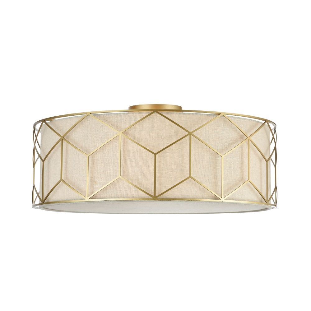 Plafoniera Rotunda din Textil si Metal Bej/Auriu Messina D57xH24cm
