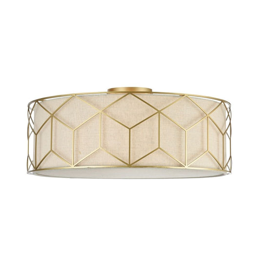 Plafoniera Rotunda din Textil si Metal Bej/Auriu Messina D57xH24cm