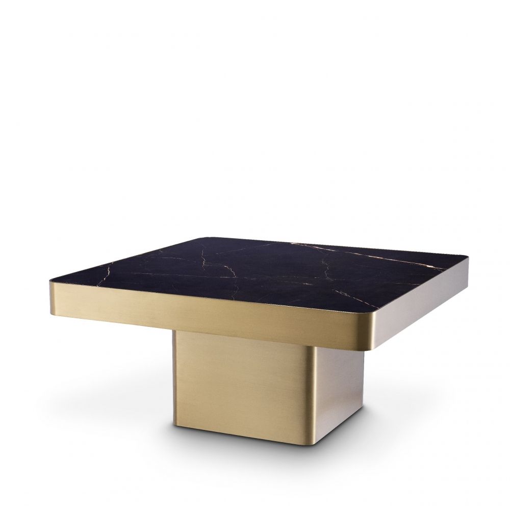 Masuta de cafea Patrata din Otel inoxidabil si Ceramica Auriu/Negru L81xH39cm Luxus
