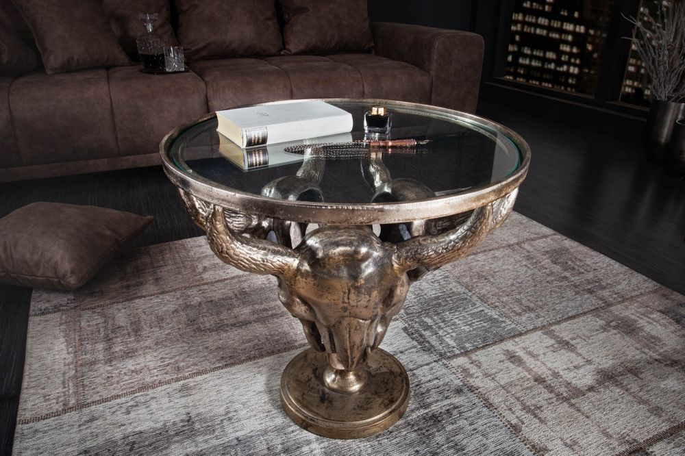 Masuta de cafea Rotunda din Sticla si Metal Transparent/Bronz D56xH53cm Matador
