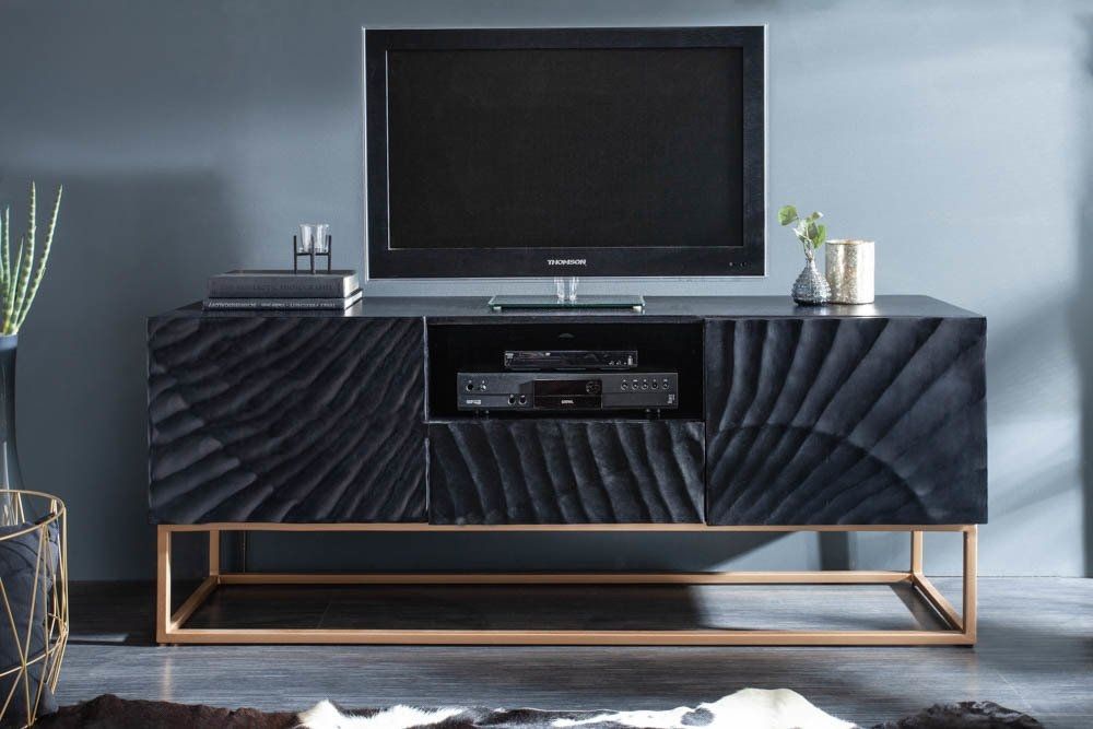 Comoda TV din Lemn masiv de mango si Metal Negru/ Auriu Scorpion L160xH65cm