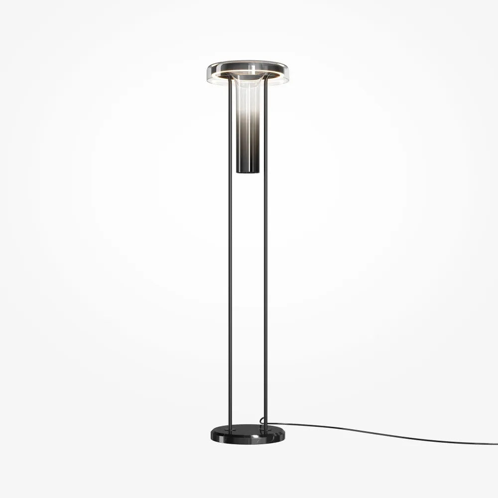 Lampa de podea din Metal Negru si Sticla Fumuriu H125xD28cm Ikebana