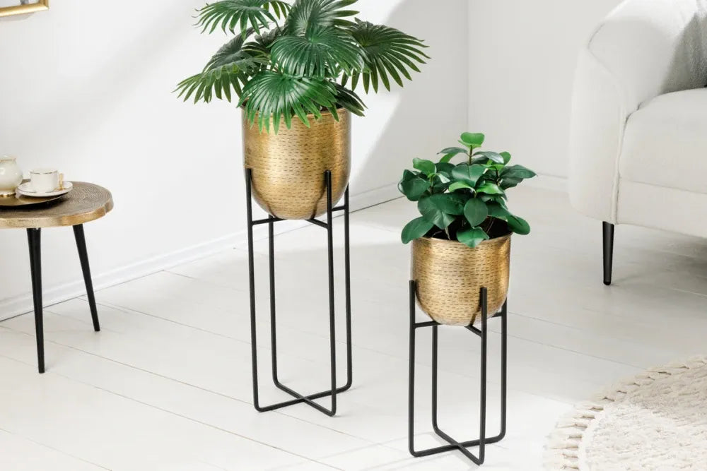 Set 2 ghivece din Metal Auriu/Negru H46/67xD20/23cm Unit