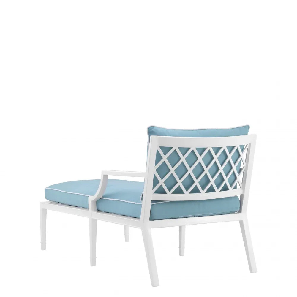 Sezlong din Metal Alb si Stofa Albastru H79xL157cm Bella Vista Eichholtz