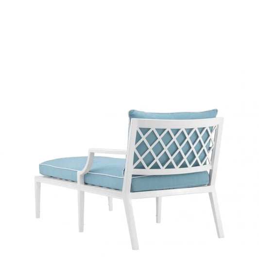 Sezlong din Metal Alb si Stofa Albastru H79xL157cm Bella Vista Eichholtz