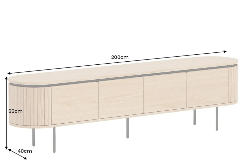 Comoda TV din MDF/Furnir de stejar Maro si Metal Negru L200xH55cm ATELIER