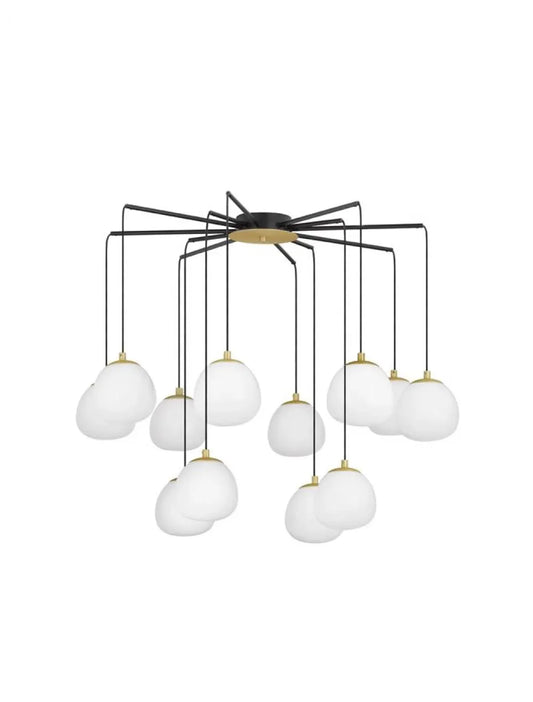 Lustra structura din Metal Negru/Auriu si abajur din Sticla Alb H70xL75cm IP20 THE EGG