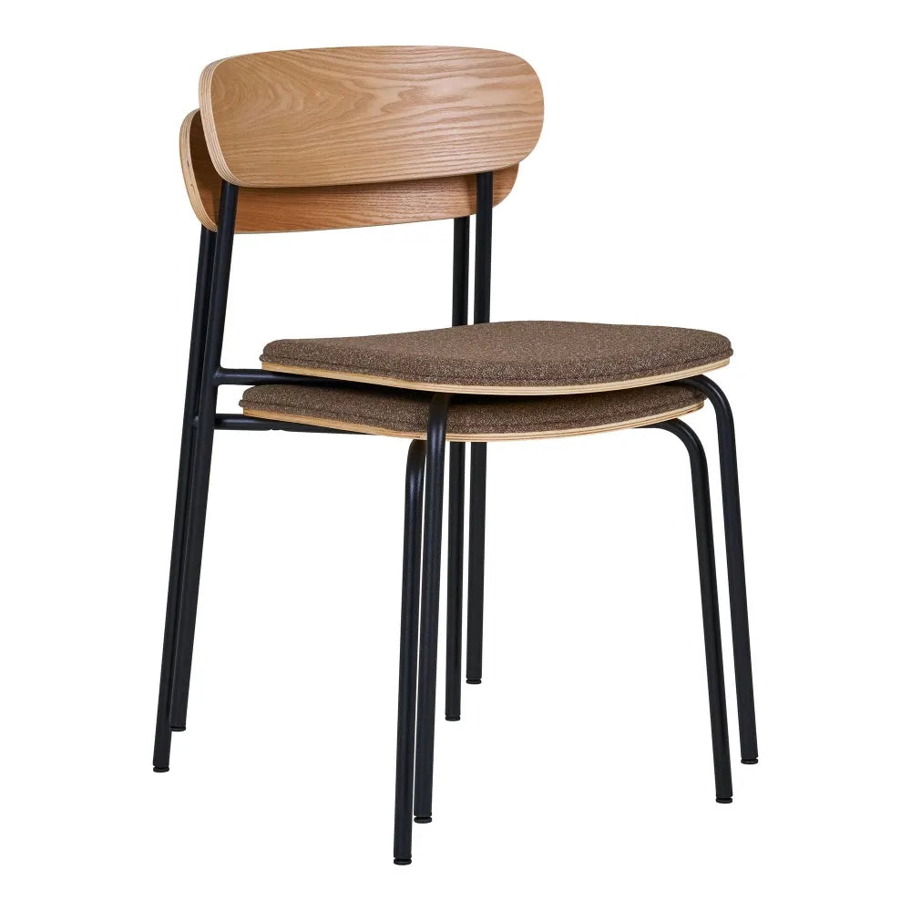 Set 2 scaune din Metal Negru si Lemn de frasin Maro H77xL51xA47cm Estepona