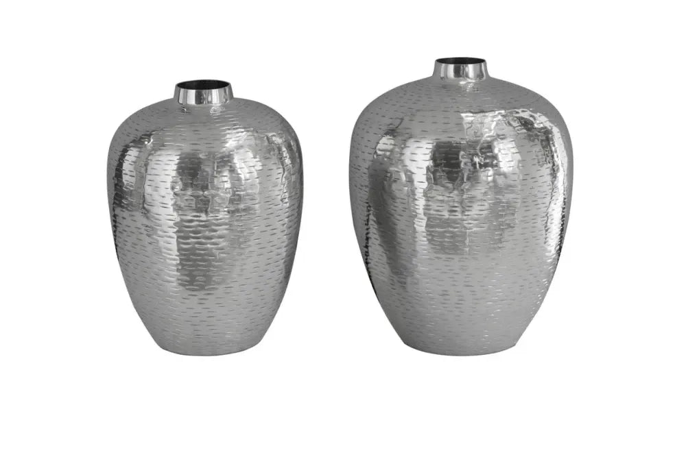Set 2 vaze decorative din Metal Argintiu H27/32xD21/25cm Oriental